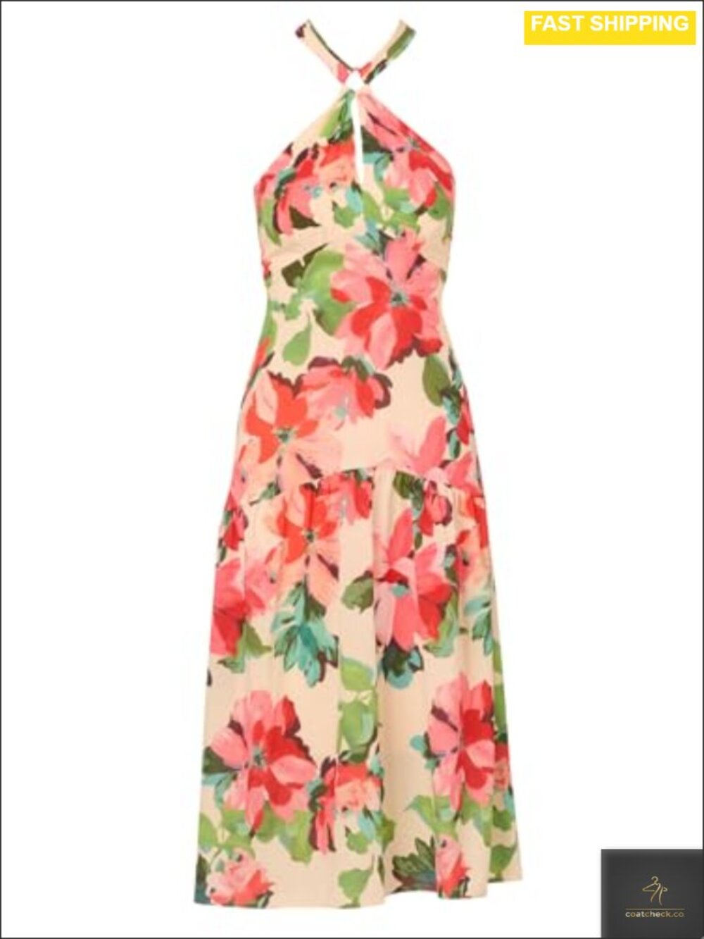 Adrianna Papell Halter Flounce Midi Dress Sleeveless Floral